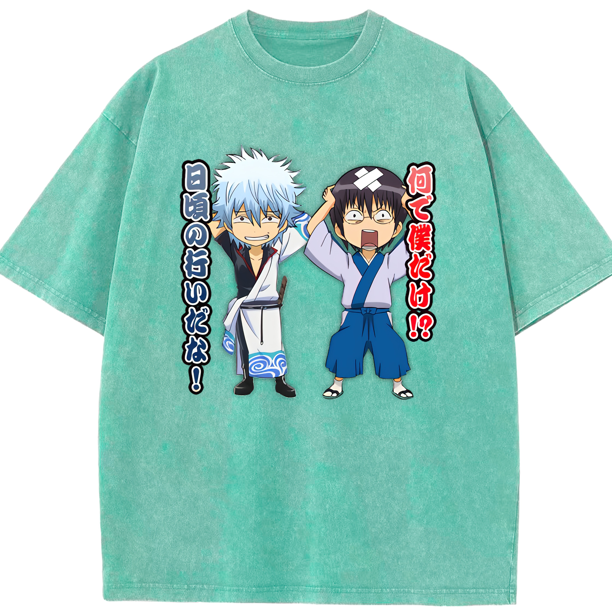 （画像用） ぎんたま 坂田銀時（さかたぎんとき） 神楽 志村新八（しむら しんぱち） GINTAMA Sakata Gintoki Kagura Shimura Shinpachi 綿100% ヴィンテージ風 半袖Tシャツ（フロントプリント）